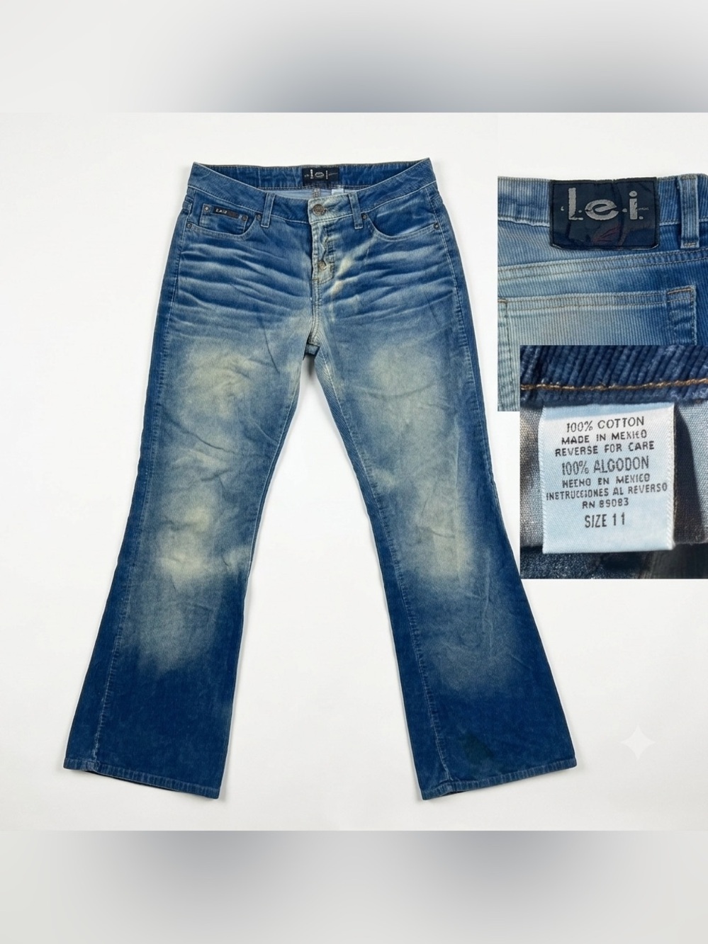 LEI Corduroy Faded Mid Blue Flare Jeans